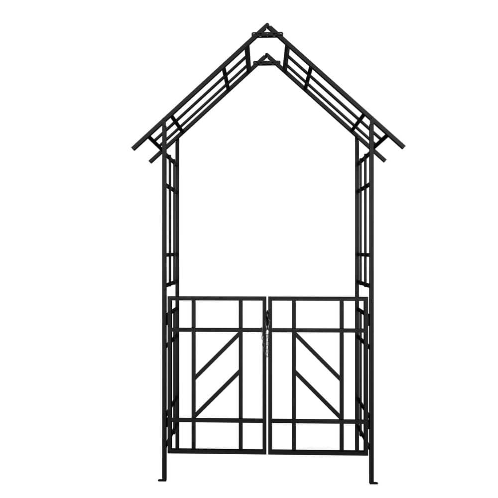 Metal Garden Arch with Gate 97.24 in. Climbing Plants Support Rose Arch Out