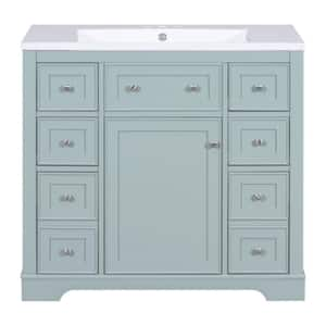 BY11 36 in. W x 18 in. D x 34.5 in. H Single Sink Freestanding Bath Vanity in Green with White Solid Surfer Top