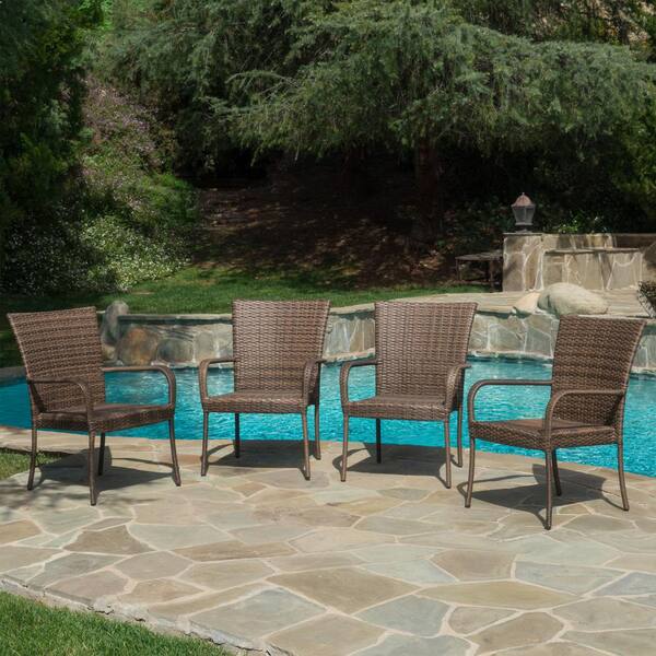 Noble House Littleton Mixed Mocha Plastic Outdoor Stacking Lounge Chairs (4-Pack)