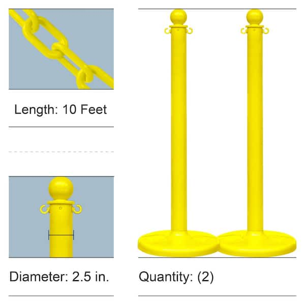 Yellow Medium Duty Stanchion and  Chain Kit (2-Pack)