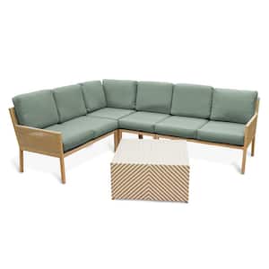 Riviera 5-Piece Wicker Outdoor Sectional with Sunbrella Sage Cushions