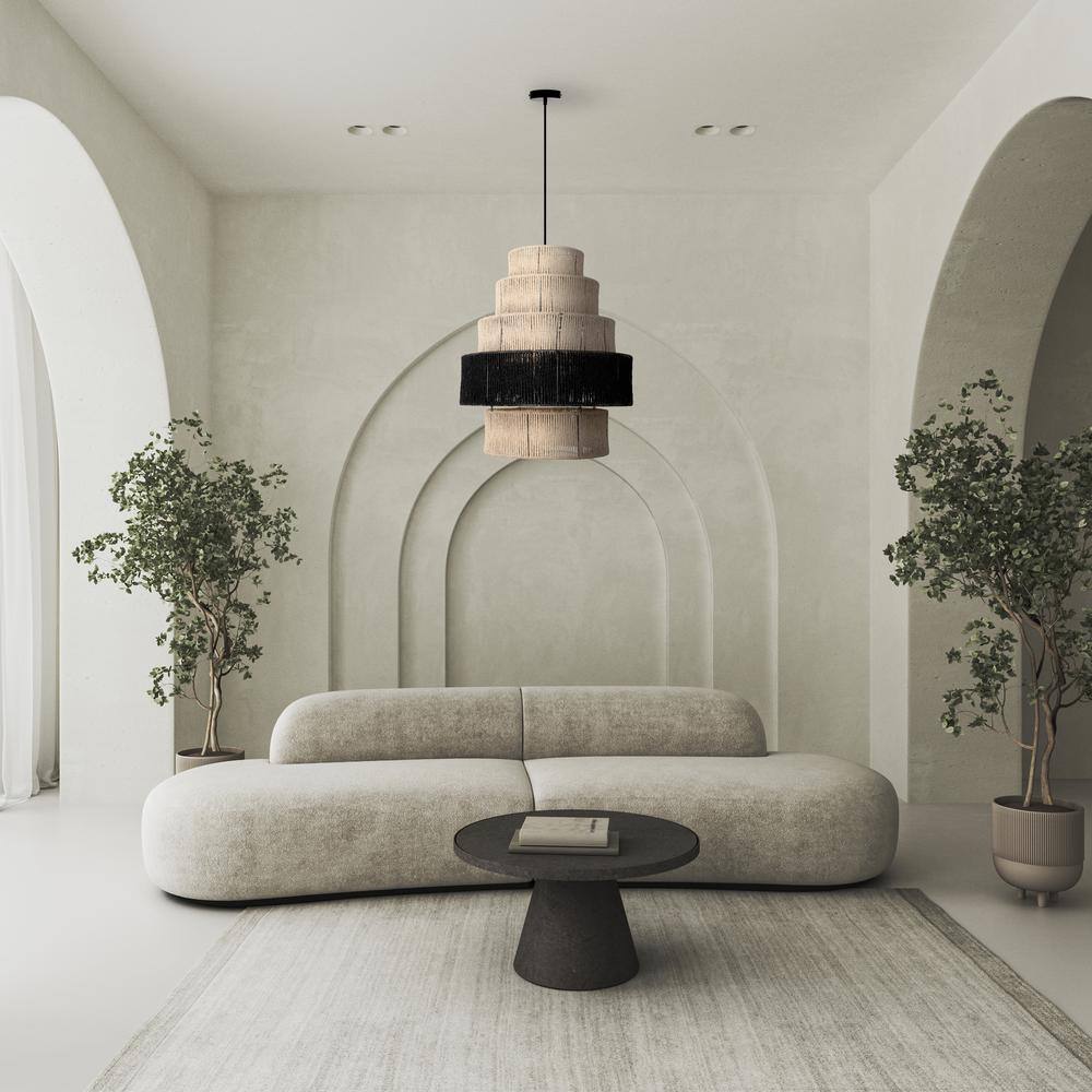 Tiered Natural and Black Jute Drum Pendant Light