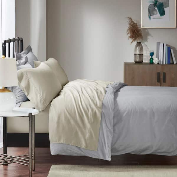 1500-Thread Count 4-Piece Ivory Cotton Blend Queen Wrinkle Free Sheet Set