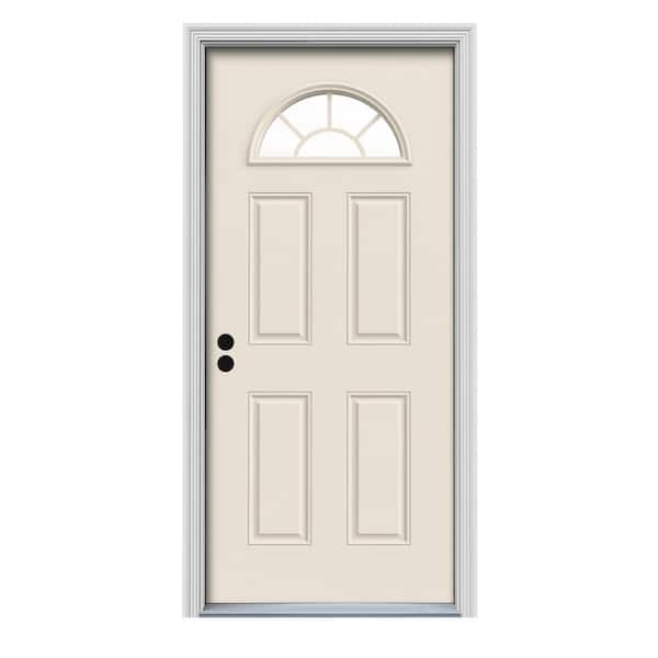 JELD-WEN 32 in. x 80 in. 4-Panel Left-Hand/Inswing 1/4 Lite Clear Glass Primed Fiberglass Prehung Front Door with Brickmould