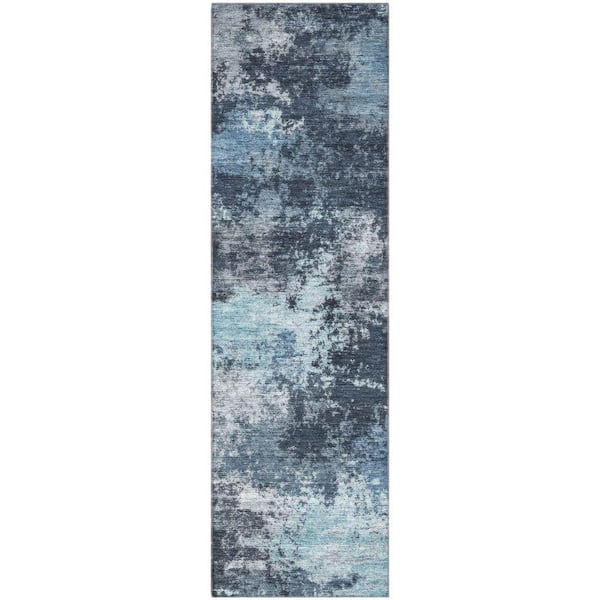 Mayfield Premium Machine Washable Abstract AMF2065 Blue 2 ft. x 7 ft. Runner Rug