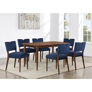 Bonito 59-in. Rectangular 7-Piece Dining Set in Walnut Finish with Blue Velvet Fabric Upholstery