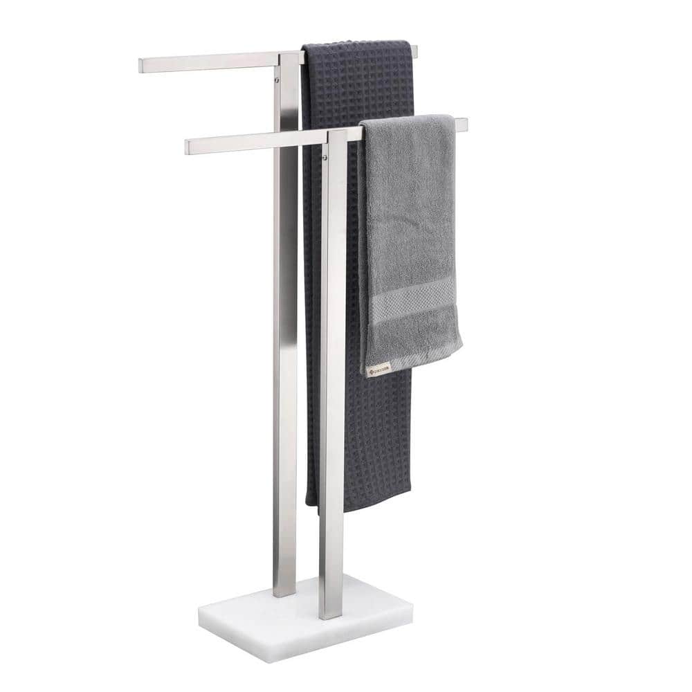 2-Tier Bathroom Standing Towel Rack with Marble Base, Stainless Steel in Bu