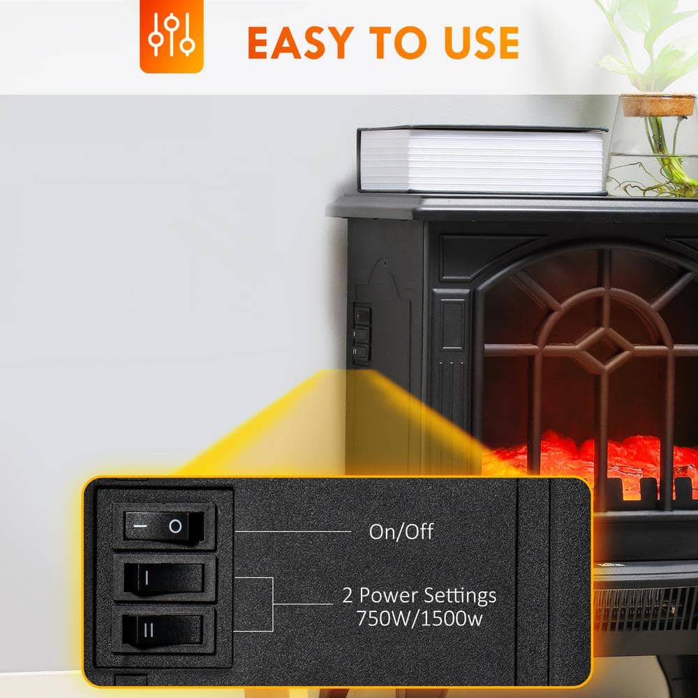 18" Black Electric Freestanding Fireplace Heater with Realistic Flame