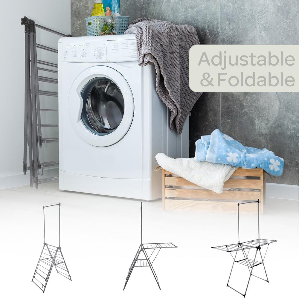 Platinum Foldable Clothes Drying Rack with 24 Rails and Hanging Bar