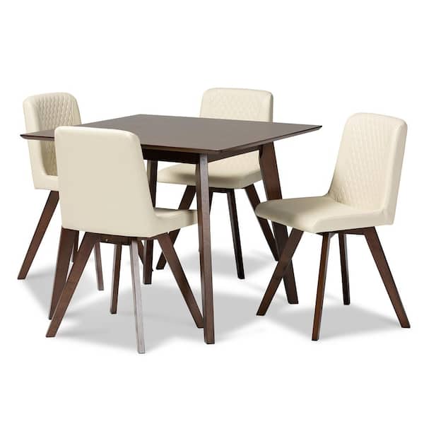 Baxton Studio Pernille 5-Piece Cream and Walnut Dining Set