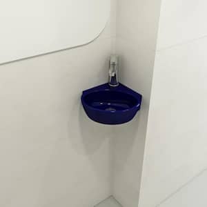 Milano Wall-Mounted Sapphire Blue Fireclay Corner Vessel Sink