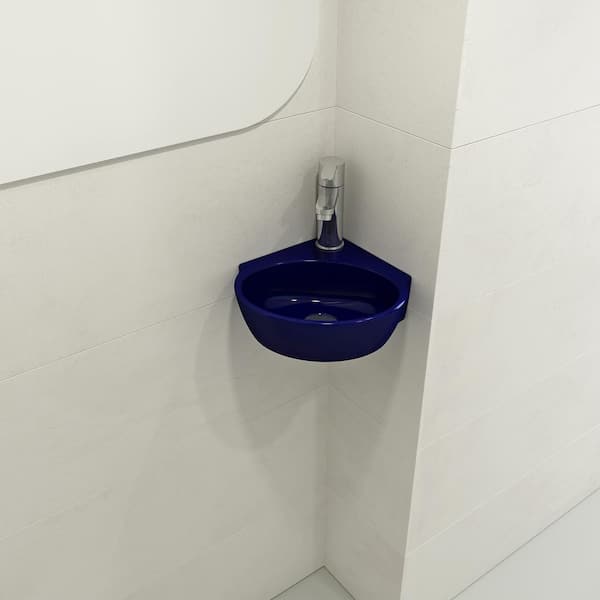Milano 3.5 in. Wall-Mounted Corner Sink Sapphire Blue in Fireclay
