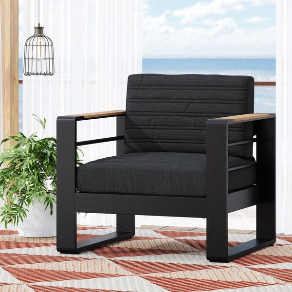 Black Metal Indoor/Outdoor Lounge Chair with Black Non-Porous