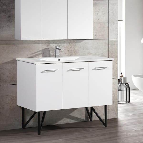 Swiss Madison Annecy 48 in. Single, 2-Door, 1 Drawer Bathroom Vanity in White with White Basin