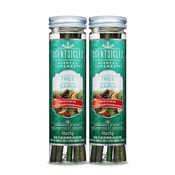ScentSicles Scented Ornaments, 6ct Bottle, O Christmas Tree, Fragrance-Infused Paper Sticks, 2 Pack