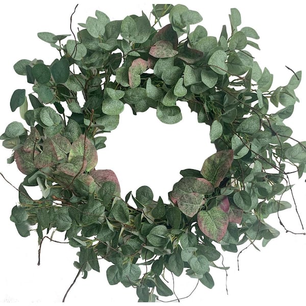 Glitzhome 24 in. Green Unlit Seasonal Artificial Christmas Wreath with Eucalyptus