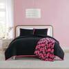 BETSEY JOHNSON Signature Hotel Solid 4 Piece Black/Bright Pink Microfiber Full/Queen Comforter Bonus Set USHS8K1319569