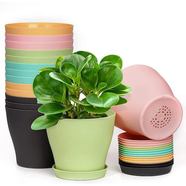 ITOPFOX Modern 6 in. L x 6 in. W x 5.3 in. H Multicolor Plastic Round Indoor Planter (15-Pack)
