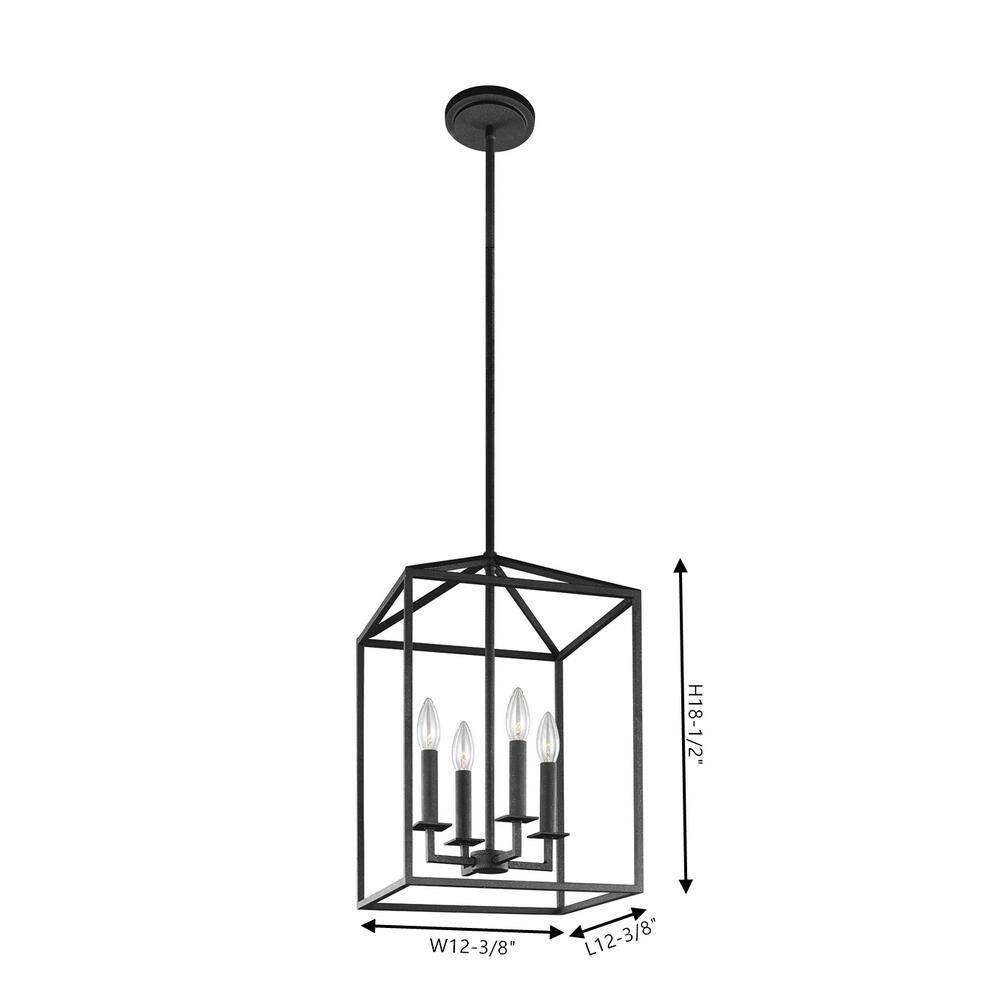 Midnight Black Sleek Square Steel 4-Light LED Island Pendant