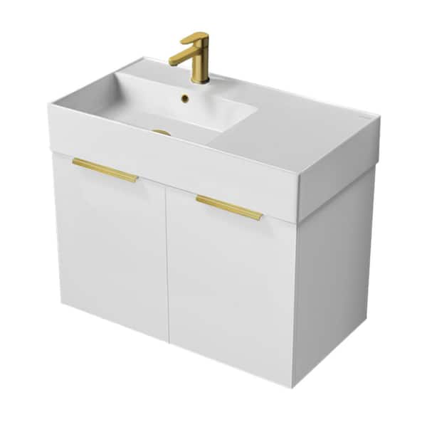 Nameeks Derin 31.9 in. W x 17.3 in. D x 25.2 in. H Modern Bathroom Vanity in Glossy White With White Ceramic Top