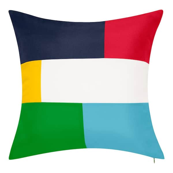 Edie@Home Indoor & Outdoor Bold Colorblock Reversible Nautical 20x20 Decorative Pillow
