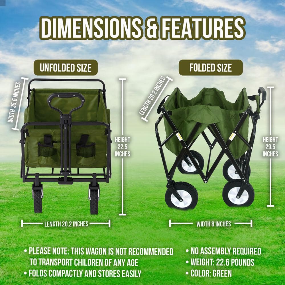 Green Collapsible Folding Steel Frame Outdoor Utility Wagon Cart