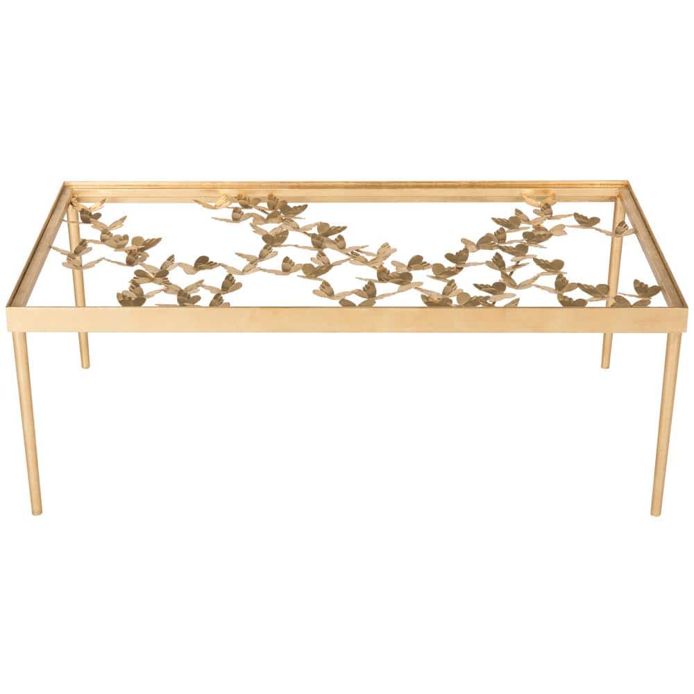 Ethereal Antique Gold Rectangular Butterfly Coffee Table