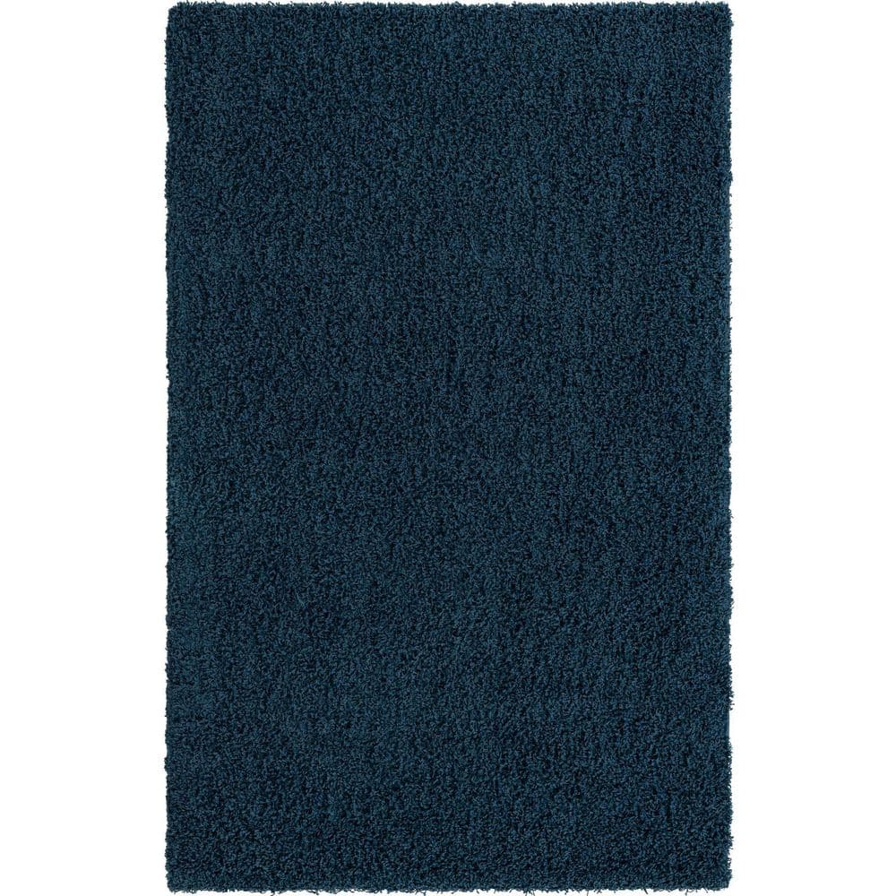 Navy Blue High Pile Shag Rectangular Area Rug