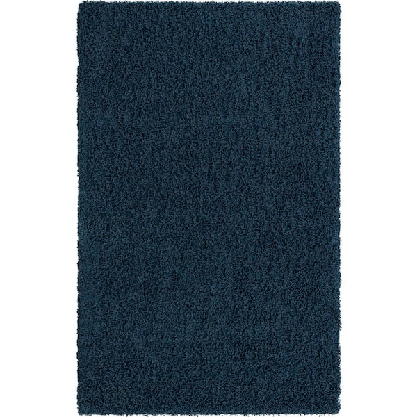 Unique Loom Solid Shag Navy Blue 5 ft. x 8 ft. Area Rug