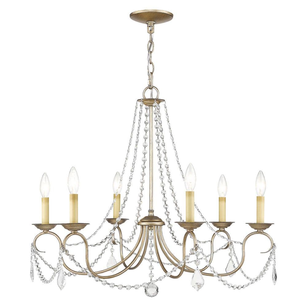 Antique Silver Leaf 6-Light Crystal Candelabra Chandelier