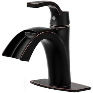 Waterfall Spout 1-Handle Low Arc 1-Hole Bathroom Faucet with Deckplate Included in Oil Rubbed Bronze