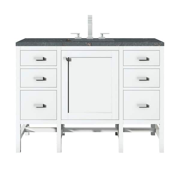 James Martin Vanities Addison 48.0 in. W x 23.5 in. D x 35.5 in. H Single Bathroom Vanity Glossy White and Parisien Bleu Quartz Top