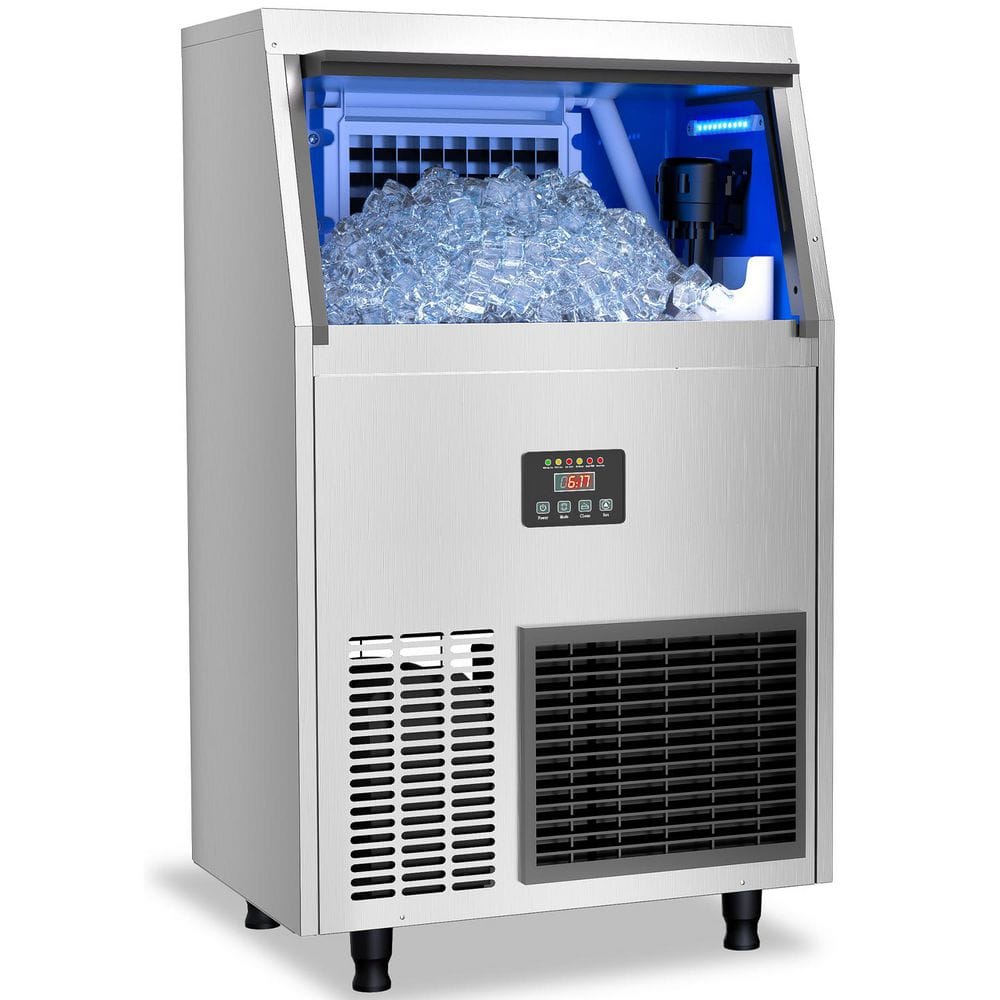 19.7 in. 200 lbs. Commercial Undercounter Freestanding Full Size Cubes Ice Maker with 55 lbs. Storage in Stainless Steel