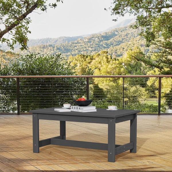 HDPE Gray Rectangle Outdoor Coffee Table, All-Weather Patio Table for Sectional Couch, 37.8 in. x 22.8 in.