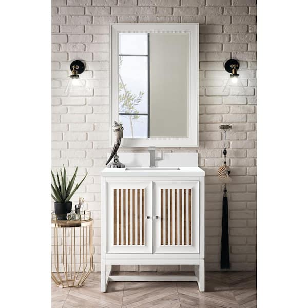 James Martin Vanities Athens 30.0 in. W x 23.5 in. D x 34.5 in. H Bathroom Vanity in Glossy White with White Zeus Silestone Quartz Top