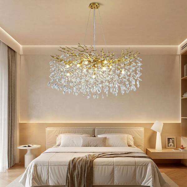 PUYRNF 14 lights 40 inches Dimmable Crystal Gold Chandelier, Large