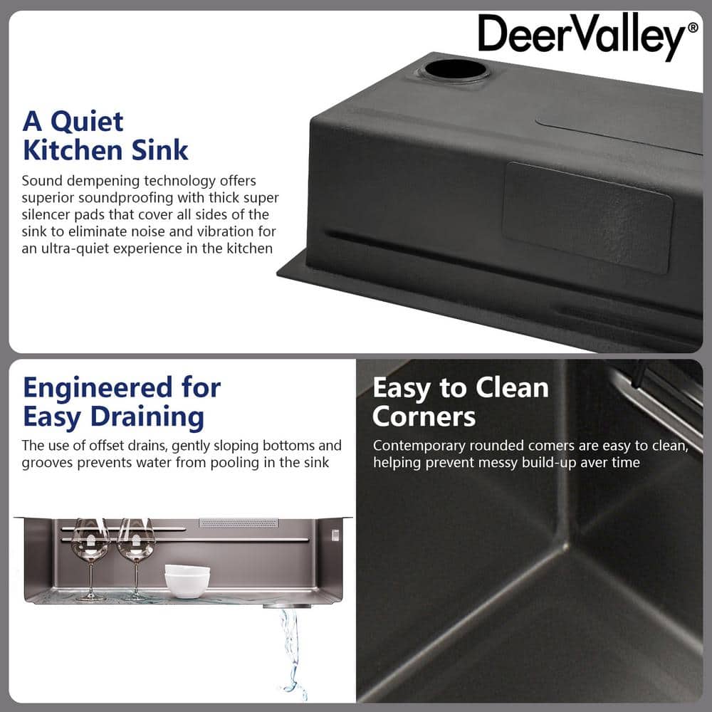32" Black Stainless Steel Drop-In Single Bowl Kitchen Sink Workstation