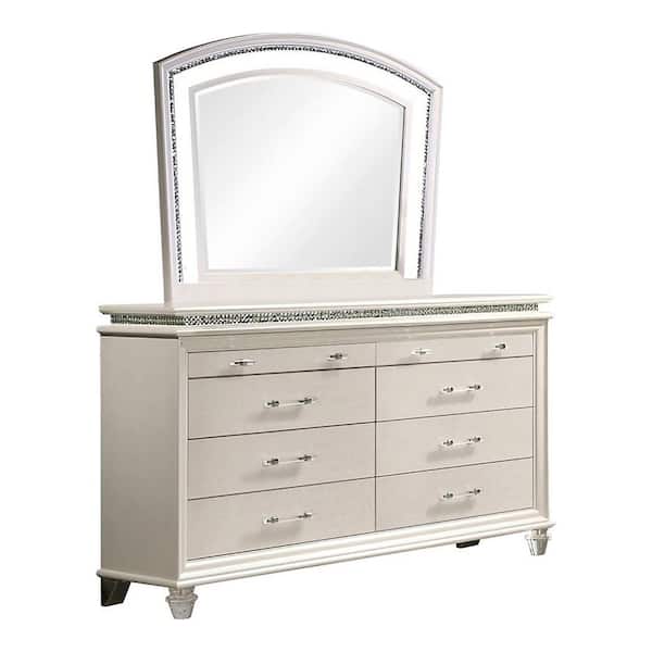 Furniture of America Litzler Pearl White 8-Drawer 63.63 in. Dresser with Lighted Mirror