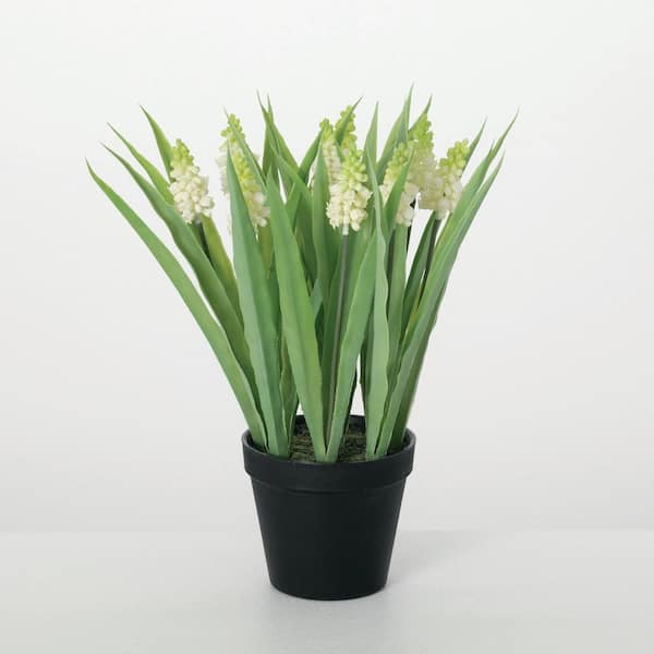 Artificial 14 in.  Potted Ivory Grape Hyacinth