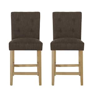 Darke 41.5 in. Brown and Weathered Brown High Back Wood Extra Tall Button Tufted Counter Stool (Set of 2)