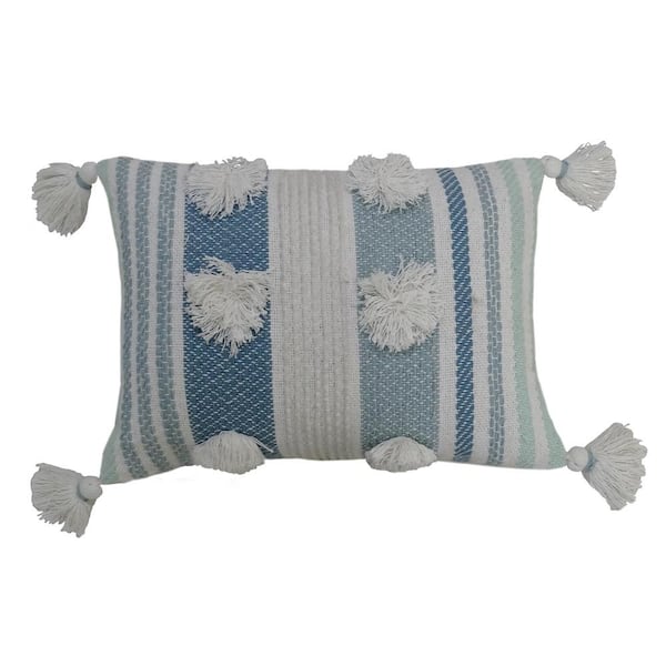 Vibhsa 14 in. x 20 in. Accent Pillow with Large Poms and Corner Tassles ...