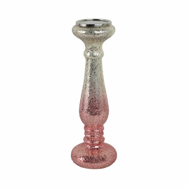 Pink 15 in. Glass Ombre Crackled Novelty Candle Holder