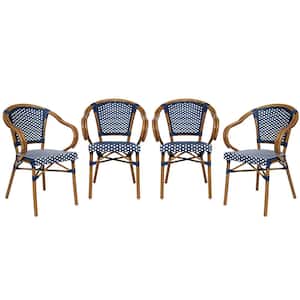 Brown Aluminum Outdoor Dining Chair in Blue Set of 4