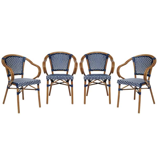 TAYLOR + LOGAN Brown Aluminum Outdoor Dining Chair in Blue Set of 4
