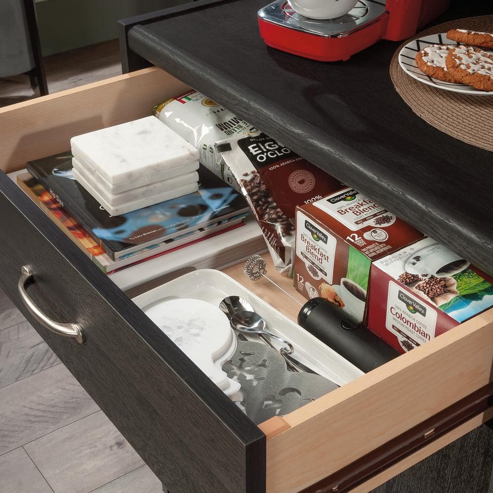 Raven Oak Wood Kitchen Cart with Storage and Wheels