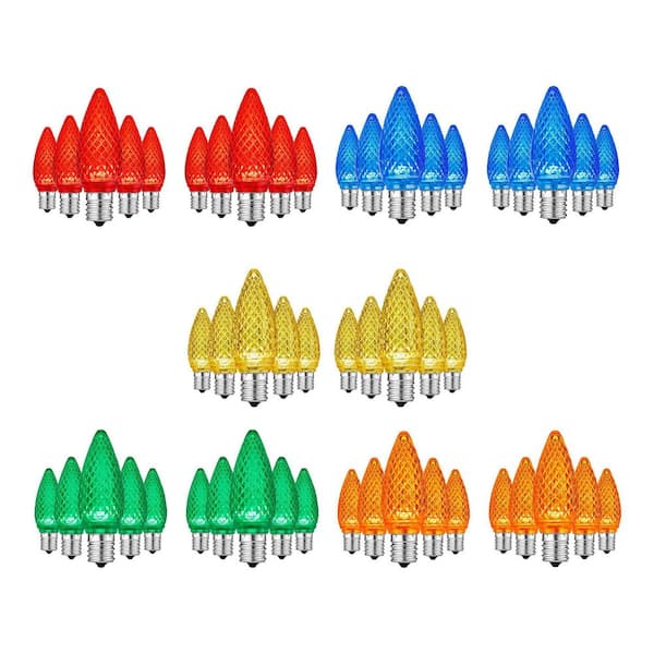 Multi-Colored Commercial Grade Shatter-Resistant Faceted C9 LED Replacement Bulbs (50-Pack)