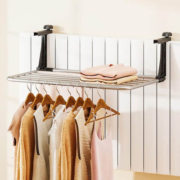 White 25.5 in. W x 17 in. D x 9 in. H Portable Metal and Plastic Wall Mounted Drying Rack