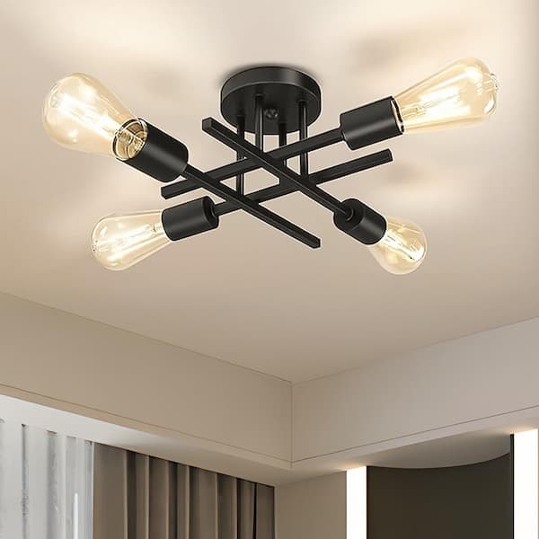 TOZING 16 In. Black Farmhouse Semi-Flush Mount Ceiling Light Fixtures Modern Sputnik Chandelier for Kitchen Bedroom Dining Room