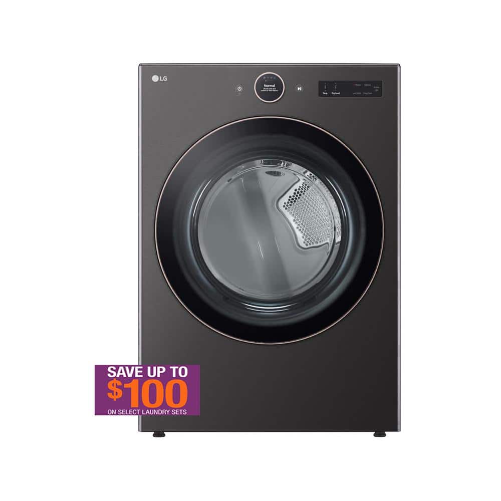 LG 7.4 cu. ft. Vented Stackable SMART Gas Dryer in Black Steel with TurboSteam and AI Sensor Dry Technology