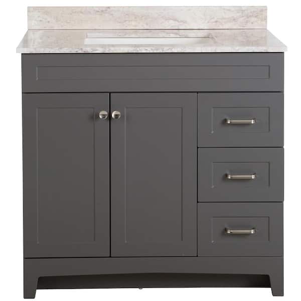 Thornbriar 37 in. Single Sink Cement Bath Vanity with Winter Mist Cultured Marble Top (Assembled)
